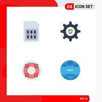 4 Universal Flat Icons Set for Web and Mobile Applications card life sim gear insurance lifesaver Editable Vector Design Elements