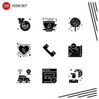 Collection of 9 Vector Icons in solid style Pixle Perfect Glyph Symbols for Web and Mobile Solid Icon Signs on White Background 9 Icons Creative Black Icon vector background