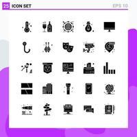 Set of 25 Commercial Solid Glyphs pack for gadget computers archive motivation bulb Editable Vector Design Elements