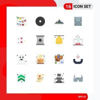 Group of 16 Flat Colors Signs and Symbols for heart movi pc video mountain Editable Pack of Creative Vector Design Elements