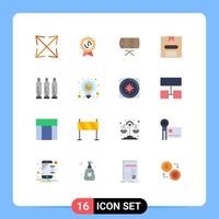 Mobile Interface Flat Color Set of 16 Pictograms of gun hide instrument e box Editable Pack of Creative Vector Design Elements