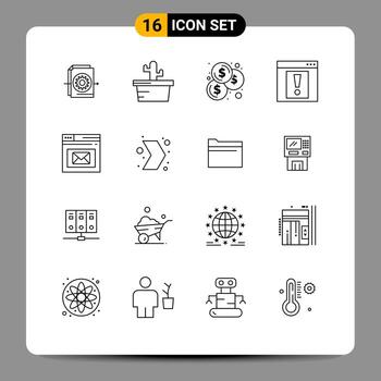 Set of 16 Vector Outlines on Grid for page inbox coins browser web Editable Vector Design Elements