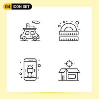 4 Creative Icons for Modern website design and responsive mobile apps 4 Outline Symbols Signs on White Background 4 Icon Pack Creative Black Icon vector background