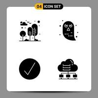 4 Black Icon Pack Glyph Symbols Signs for Responsive designs on white background 4 Icons Set Creative Black Icon vector background