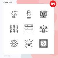 Set of 9 Vector Outlines on Grid for database meat microphone kebab server Editable Vector Design Elements