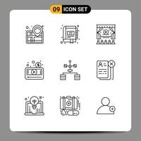 Set of 9 Modern UI Icons Symbols Signs for app player notebook media player money Editable Vector Design Elements