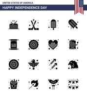 USA Independence Day Solid Glyph Set of 16 USA Pictograms of text usa america american icecream Editable USA Day Vector Design Elements