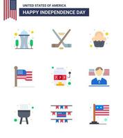 feliz día de la independencia paquete de iconos de 9 pisos para web y máquina de impresión pastel de estados unidos acción de gracias elementos de diseño de vector de día de estados unidos editables americanos