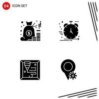 Collection of 4 Vector Icons in solid style Pixle Perfect Glyph Symbols for Web and Mobile Solid Icon Signs on White Background 4 Icons Creative Black Icon vector background