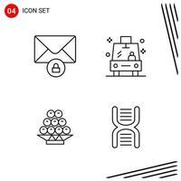 Collection of 4 Vector Icons in Line style Pixle Perfect Outline Symbols for Web and Mobile Line Icon Signs on White Background 4 Icons Creative Black Icon vector background