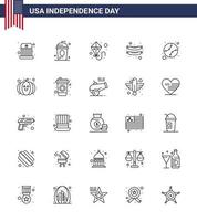 25 Line Signs for USA Independence Day states american independece sausage food Editable USA Day Vector Design Elements