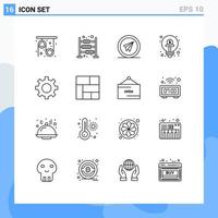 Universal Icon Symbols Group of 16 Modern Outlines of idea finance airplane crowd funding paper plane Editable Vector Design Elements