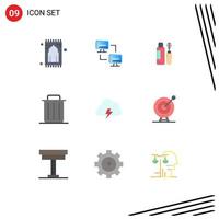 User Interface Pack of 9 Basic Flat Colors of trash recycle computers garbage bottle Editable Vector Design Elements