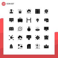 25 Universal Solid Glyph Signs Symbols of location day hot user grid Editable Vector Design Elements