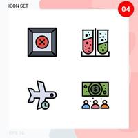 Set of 4 Vector Filledline Flat Colors on Grid for box plane apparatus laboratory test transportation Editable Vector Design Elements