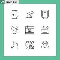 Set of 9 Vector Outlines on Grid for medicine event location date tools Editable Vector Design Elements