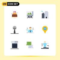 Mobile Interface Flat Color Set of 9 Pictograms of depression fail business failure maracas Editable Vector Design Elements