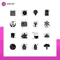 Group of 16 Solid Glyphs Signs and Symbols for fast beat management mobil map Editable Vector Design Elements