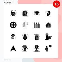 Group of 16 Modern Solid Glyphs Set for out mind air door holiday Editable Vector Design Elements