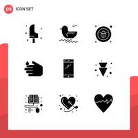 9 Universal Solid Glyphs Set for Web and Mobile Applications mobile phone lock wash hand Editable Vector Design Elements