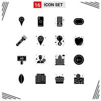 Universal Icon Symbols Group of 16 Modern Solid Glyphs of flash torch camera track road Editable Vector Design Elements