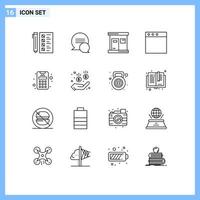 Modern Set of 16 Outlines and symbols such as machine card hot window app Editable Vector Design Elements