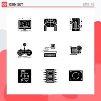 Pack of 9 Modern Solid Glyphs Signs and Symbols for Web Print Media such as gamepad controller window check qa Editable Vector Design Elements