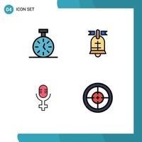 Modern Set of 4 Filledline Flat Colors and symbols such as stopwatch record count american badge Editable Vector Design Elements