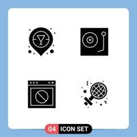 Universal Icon Symbols Group of 4 Modern Solid Glyphs of champagne bar location stop devices turntable web Editable Vector Design Elements