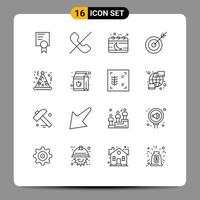 Modern Set of 16 Outlines Pictograph of celebration target chinese goal arrow Editable Vector Design Elements