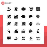 Pack of 25 Universal Glyph Icons for Print Media on White Background Creative Black Icon vector background