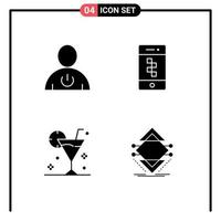 Editable Vector Line Pack of 4 Simple Solid Glyphs of avatar beach human communications cocktail Editable Vector Design Elements