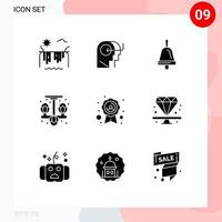 Pictogram Set of 9 Simple Solid Glyphs of ribbon badge bell hanger living Editable Vector Design Elements