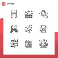 Modern Set of 9 Outlines Pictograph of shops retail ruler house tears Editable Vector Design Elements