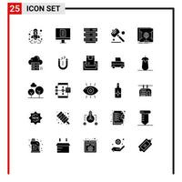 Mobile Interface Solid Glyph Set of 25 Pictograms of scan dimensional server tools saw Editable Vector Design Elements