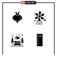 Set of 4 Solid Style Icons for web and mobile Glyph Symbols for print Solid Icon Signs Isolated on White Background 4 Icon Set Creative Black Icon vector background