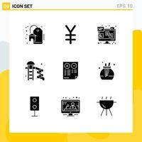 Solid Glyph Pack of 9 Universal Symbols of plus cons laptop pros water Editable Vector Design Elements