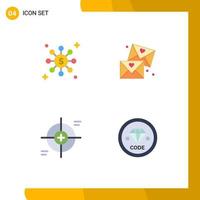 Modern Set of 4 Flat Icons Pictograph of dollar reticle email wedding target Editable Vector Design Elements