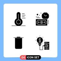 4 Solid Black Icon Pack Glyph Symbols for Mobile Apps isolated on white background 4 Icons Set Creative Black Icon vector background