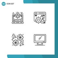 4 Creative Icons Modern Signs and Symbols of laptop computer api flower device Editable Vector Design Elements