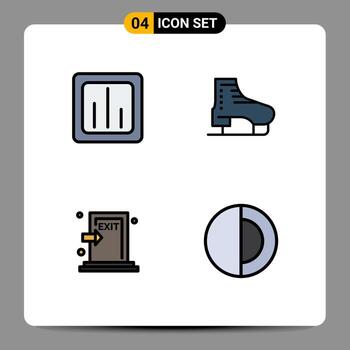 Mobile Interface Filledline Flat Color Set of 4 Pictograms of analytics skating report ice escape Editable Vector Design Elements