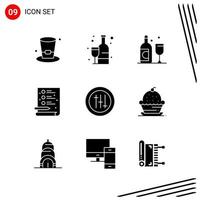 colección de 9 iconos vectoriales en estilo sólido símbolos de glifo perfecto de píxel para web y móvil signos de icono sólido sobre fondo blanco 9 iconos fondo de vector de icono negro creativo