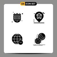 Group of 4 Modern Solid Glyphs Set for chronometer internet watch house time Editable Vector Design Elements