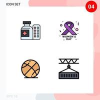 Stock Vector Icon Pack of 4 Line Signs and Symbols for medical game hospital ribbon cargo Editable Vector Design Elements