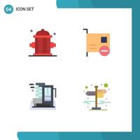 4 Thematic Vector Flat Icons and Editable Symbols of firefighter hotel outfit devices city Editable Vector Design Elements