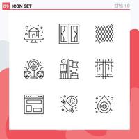 Group of 9 Modern Outlines Set for achieve gas station house life pattern Editable Vector Design Elements