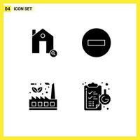 Pack of 4 Modern Solid Glyphs Signs and Symbols for Web Print Media such as buildings stop house minus doodle Editable Vector Design Elements