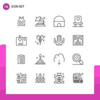 Pack of 16 Modern Outlines Signs and Symbols for Web Print Media such as packing delivery building arrow baby Editable Vector Design Elements