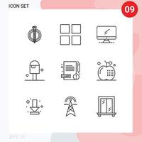Universal Icon Symbols Group of 9 Modern Outlines of report summer monitor ice cream beach Editable Vector Design Elements