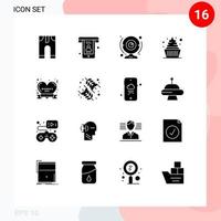 16 iconos creativos signos y símbolos modernos de tecnología de postre de cámara de helado de insignia elementos de diseño de vector editables